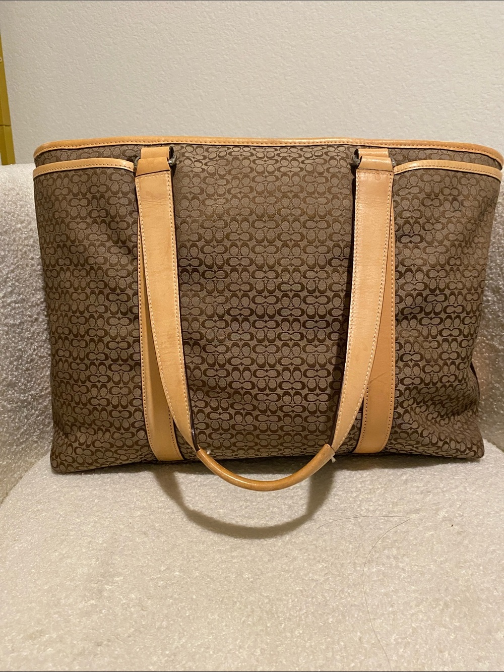 Coach Brown Signature Canvas Tote with Vachetta Tan Straps